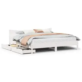 Gultas Rāmis Ar Atvilktnēm, Balts, 180X200Cm, Priedes Masīvkoks Vidaxl
