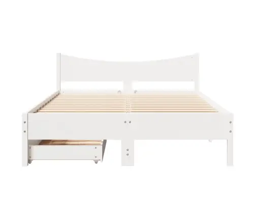 Gultas Rāmis Ar Atvilktnēm, Balts, 140X200Cm, Priedes Masīvkoks Vidaxl