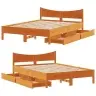 Lovos Rėmas Su Stalčiais, Vaško Rudas, 140X200cm Pušis
