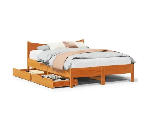 Lovos Rėmas Su Stalčiais, Vaško Rudas, 140X200cm Pušis