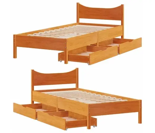 Voodiraam Sahtlitega, Meepruun, 90 X 200 cm Männipuit