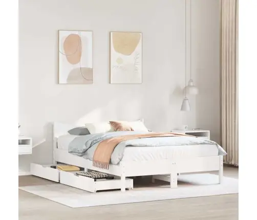 Gultas Rāmis Ar Atvilktnēm, Balts, 140X190Cm, Priedes Masīvkoks Vidaxl