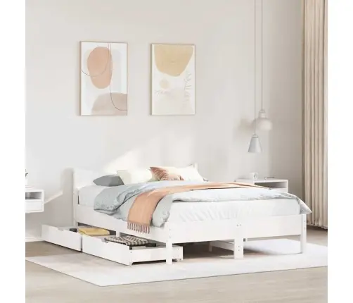 Voodiraam Sahtlitega, Valge ,135 X 190 cm Männipuit