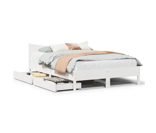 Voodiraam Sahtlitega, Valge ,135 X 190 cm Männipuit