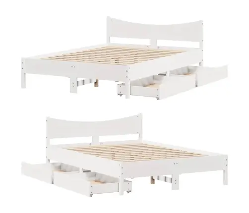 Lovos Rėmas Su Stalčiais, Baltas, 120X190cm Pušies Masyvas