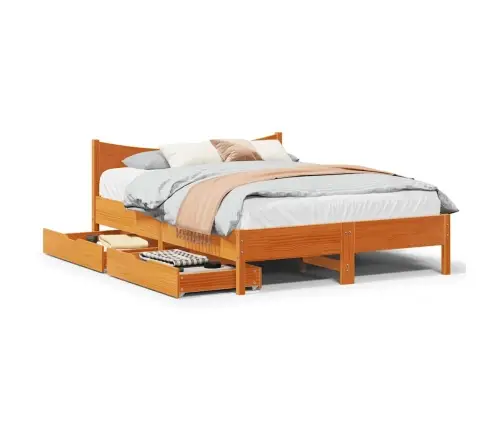 Gultas Rāmis Ar Atvilktnēm, Vaska Brūnas, 120X190 Cm, Priede Vidaxl