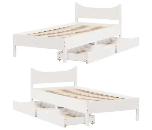 Lovos Rėmas Su Stalčiais, Baltas, 75X190cm Pušies Masyvas