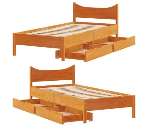 Gultas Rāmis Ar Atvilktnēm, 75X190 Cm, Priedes Masīvkoks Vidaxl