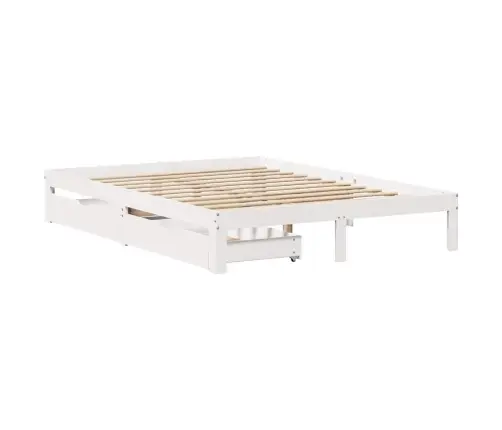 Lovos Rėmas Su Stalčiais, Baltas, 150X200cm Pušies Masyvas