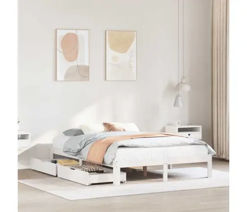 Gultas Rāmis Ar Atvilktnēm, Bez Matrača, Balts, 160X200 Cm Vidaxl