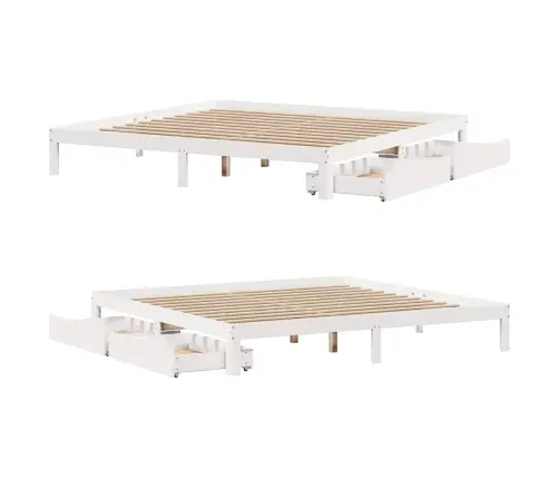 Gultas Rāmis Ar Atvilktnēm, Bez Matrača, Balts, 200X200 Cm Vidaxl