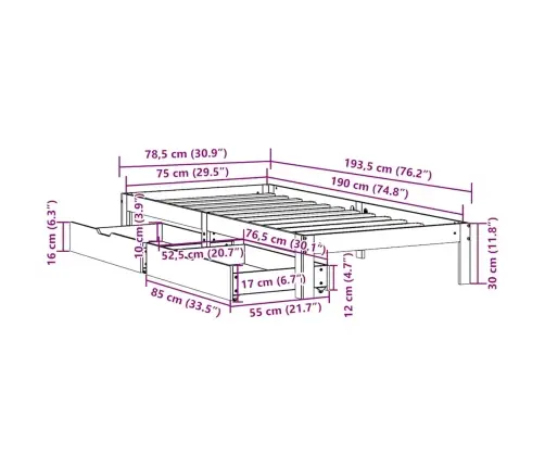 Gulta Ar Atvilktnēm, Bez Matrača, Brūna, 75X190 Cm Vidaxl