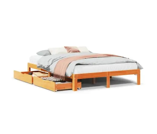 Lovos Rėmas Su Stalčiais, Vaško Rudas, 120X190cm Pušis