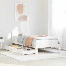 Lovos Rėmas Su Stalčiais, Baltas, 90X190cm Pušies Masyvas