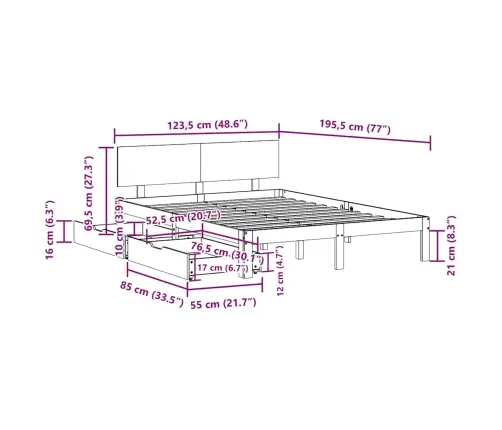 Gultas Rāmis Ar Atvilktnēm, Bez Matrača, 120X190 Cm Vidaxl