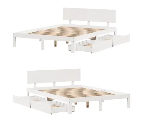 Gultas Rāmis Ar Atvilktnēm, Bez Matrača, Balts, 135X190 Cm Vidaxl