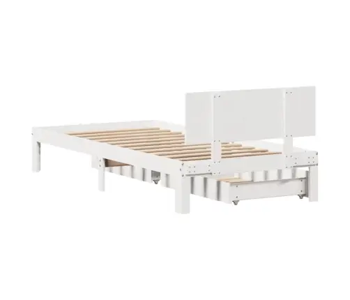 Lovos Rėmas Su Stalčiais, Baltas, 100X200cm Pušies Masyvas