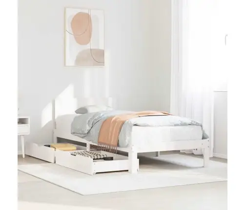 Lovos Rėmas Su Stalčiais, Baltas, 100X200cm Pušies Masyvas