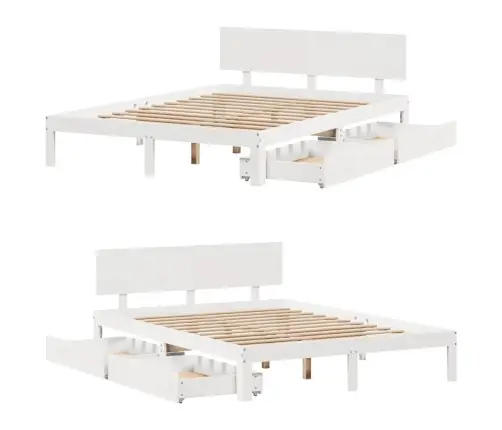 Gultas Rāmis Ar Atvilktnēm, Bez Matrača, Balts, 160X200 Cm Vidaxl