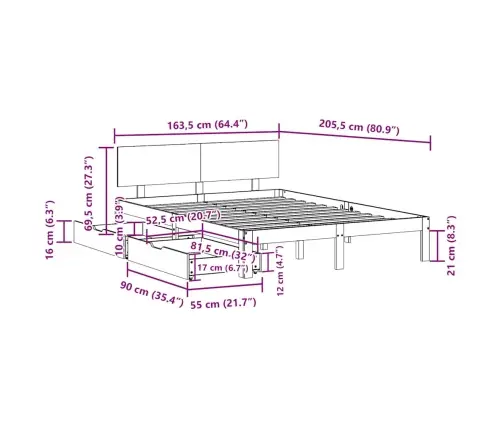 Gultas Rāmis Ar Atvilktnēm, Bez Matrača, Balts, 160X200 Cm Vidaxl