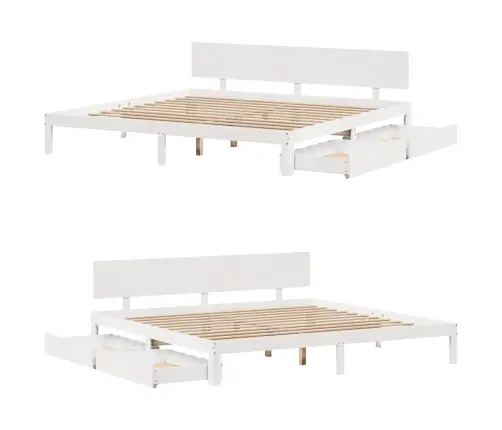 Gultas Rāmis Ar Atvilktnēm, Bez Matrača, Balts, 180X200 Cm Vidaxl