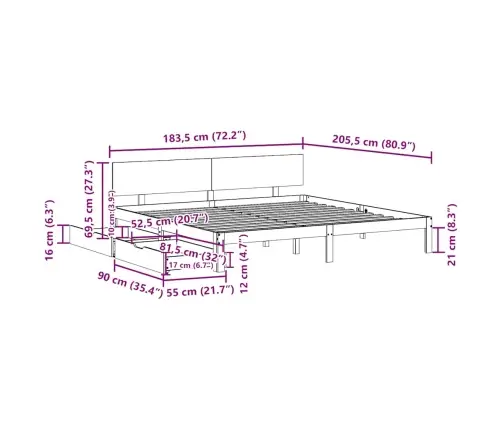Gultas Rāmis Ar Atvilktnēm, Bez Matrača, Balts, 180X200 Cm Vidaxl