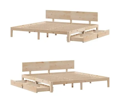 Lovos Rėmas Su Stalčiais, 200X200cm Pušies Medienos Masyvas