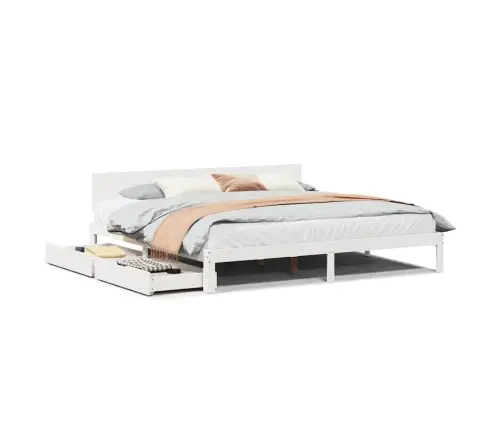 Gultas Rāmis Ar Atvilktnēm, Bez Matrača, Balts, 200X200 Cm Vidaxl