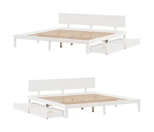 Gultas Rāmis Ar Atvilktnēm, Bez Matrača, Balts, 200X200 Cm Vidaxl