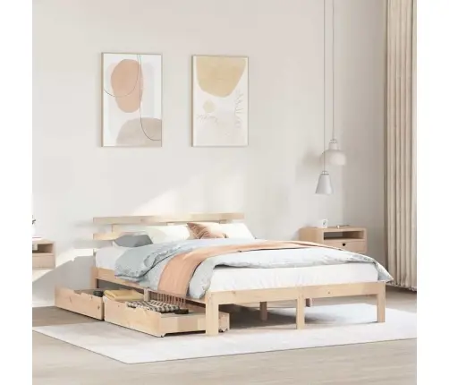 Lovos Rėmas Su Stalčiais, 120X190cm Pušies Medienos Masyvas