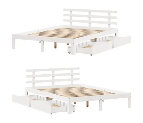 Gultas Rāmis Ar Atvilktnēm, Bez Matrača, Balts, 140X190 Cm Vidaxl