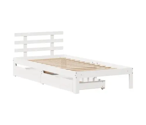 Lovos Rėmas Su Stalčiais, Baltas, 100X200cm Pušies Masyvas