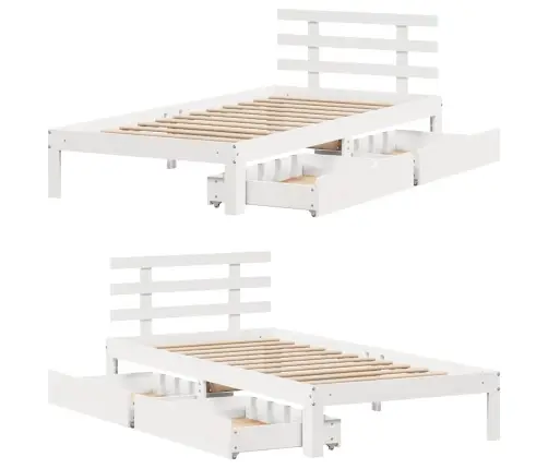 Lovos Rėmas Su Stalčiais, Baltas, 100X200cm Pušies Masyvas