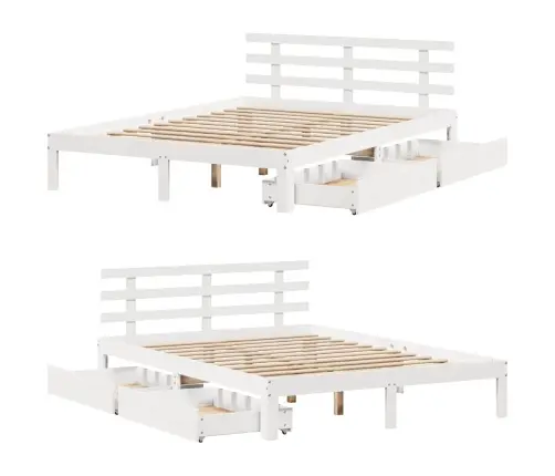 Gultas Rāmis Ar Atvilktnēm, Bez Matrača, Balts, 140X200 Cm Vidaxl