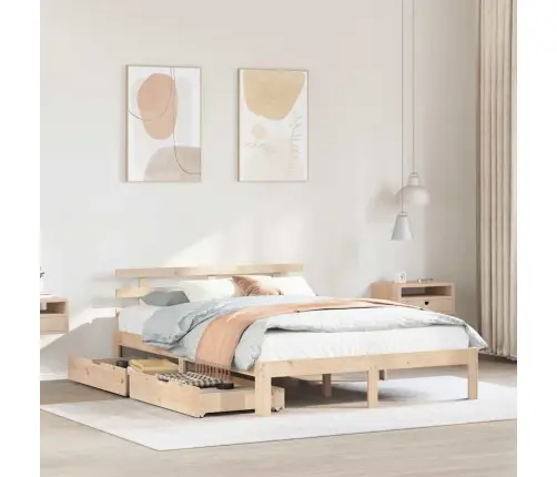 Lovos Rėmas Su Stalčiais, 160X200cm Pušies Medienos Masyvas