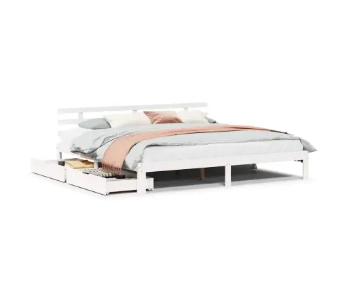 Lovos Rėmas Su Stalčiais, Baltos Spalvos, 180X200cm Pušis