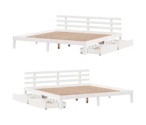 Lovos Rėmas Su Stalčiais, Baltos Spalvos, 180X200cm Pušis