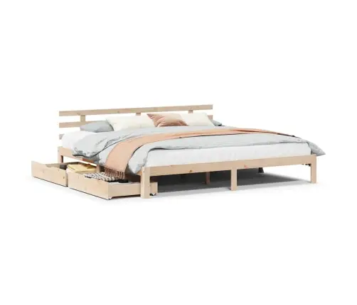 Lovos Rėmas Su Stalčiais, 200X200cm Pušies Medienos Masyvas