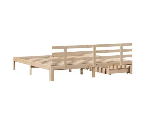 Lovos Rėmas Su Stalčiais, 200X200cm Pušies Medienos Masyvas