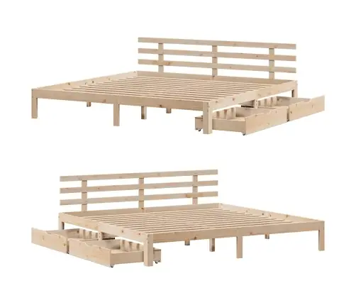 Lovos Rėmas Su Stalčiais, 200X200cm Pušies Medienos Masyvas