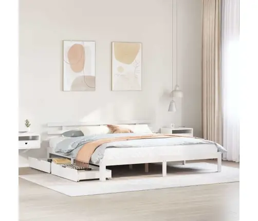 Gultas Rāmis Ar Atvilktnēm, Bez Matrača, Balts, 200X200 Cm Vidaxl