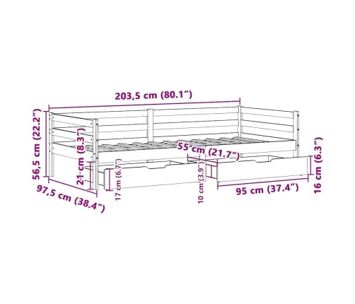 Gulta Ar Atvilktnēm, Bez Matrača, 90X200 Cm, Masīvkoks Vidaxl