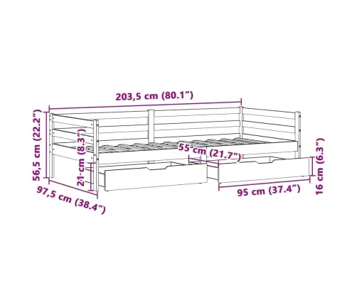 Lova Su Stalčiais, 90X200cm Pušies Medienos Masyvas
