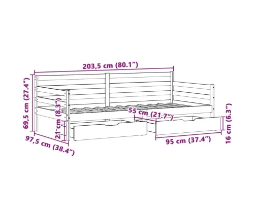 Gulta Ar Atvilktnēm, Bez Matrača, 90X200 Cm, Masīvkoks Vidaxl