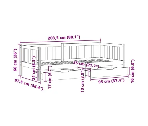 Gulta Ar Atvilktnēm, Bez Matrača, 90X200 Cm, Masīvkoks Vidaxl