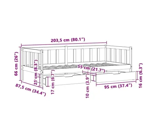 Gulta Ar Atvilktnēm, Bez Matrača, Balts, 80X200 Cm, Masīvkoks Vidaxl