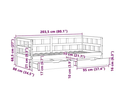 Lova Su Stalčiais, Vaško Ruda, 80X200cm Pušies Masyvas