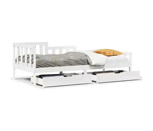 Gulta Ar Atvilktnēm, Bez Matrača, Balts, 90X190 Cm, Masīvkoks Vidaxl