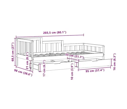 Gulta Ar Atvilktnēm, Bez Matrača, 90X190 Cm, Masīvkoks Vidaxl