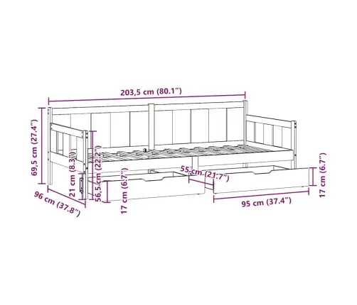 Lova Su Stalčiais, 90X200cm Pušies Medienos Masyvas